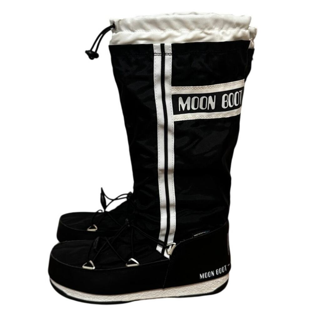 Moon Boot Original Waterproof Tall Winter Snow Boots Black White EU 38 US M6/W7